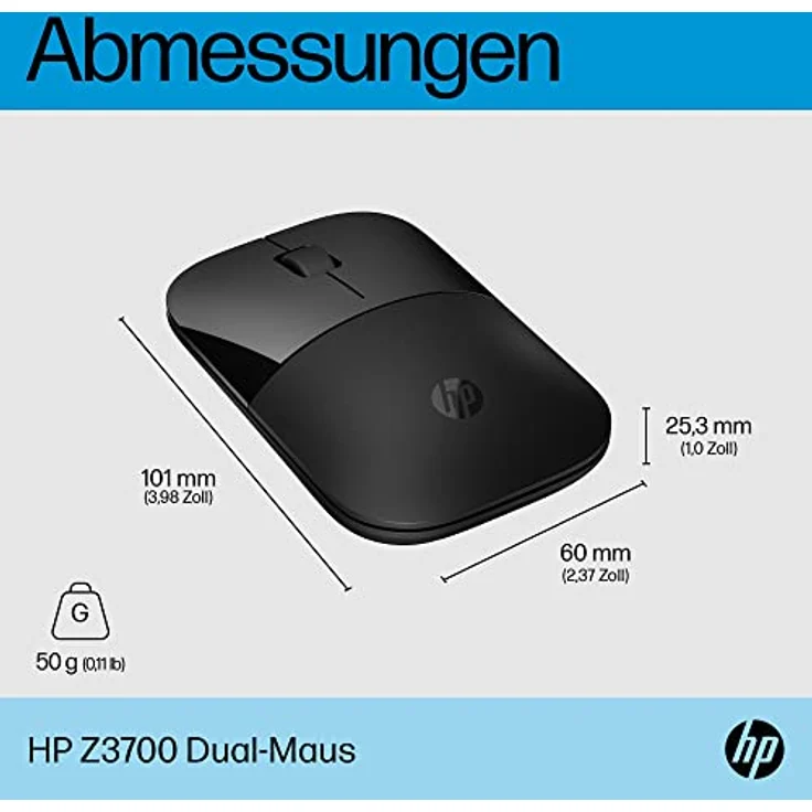 HP Z3700 kabellose Maus | 1200 optische Sensoren | bis zu 16 Monate Batterielaufzeit | 2.4 GHz oder Bluetooth Verbindung | Plug&Play | Schwarz – Bild 4