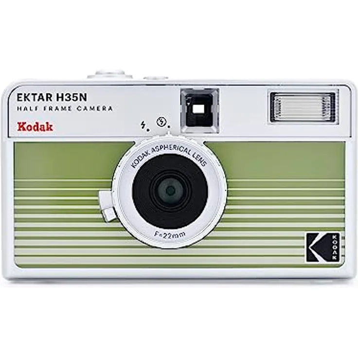 KODAK EKTAR H35N Halbformat-Filmkamera, 35 mm, wiederverwendbar, Bulb-Funktion, Sternfilter, beschichtetes Objektiv, grün gestreift