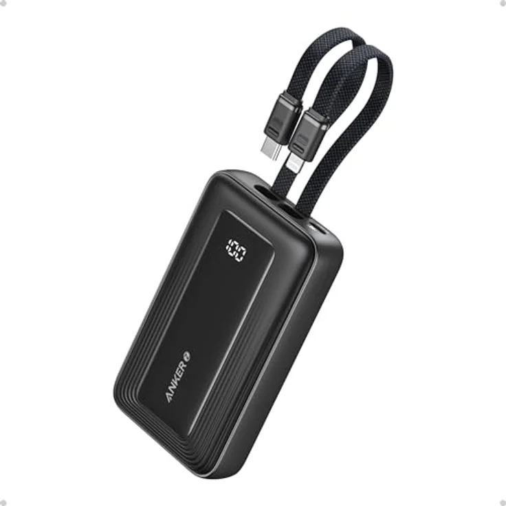 Anker Power Bank A1680G11, 10000mAh, 30W USB-C, integrierte Lightning Kabel, Schwarz – Bild 1