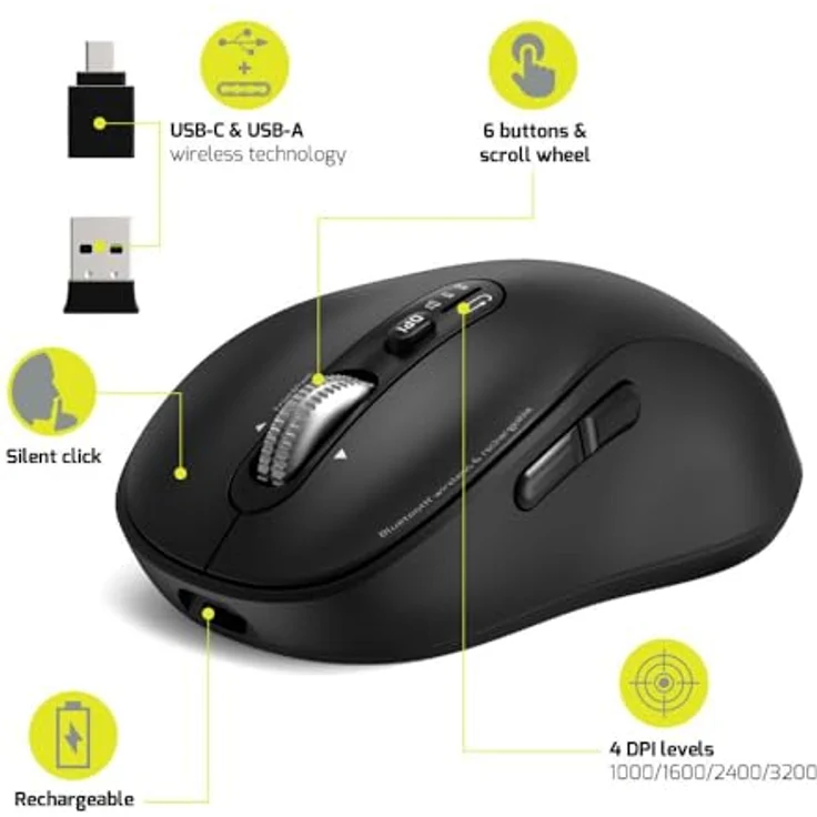 Port Designs MOUSE RECHARGEABLE BLUETOOTH COMBO PRO TYPE C (Kabellos), Maus, Schwarz – Bild 6