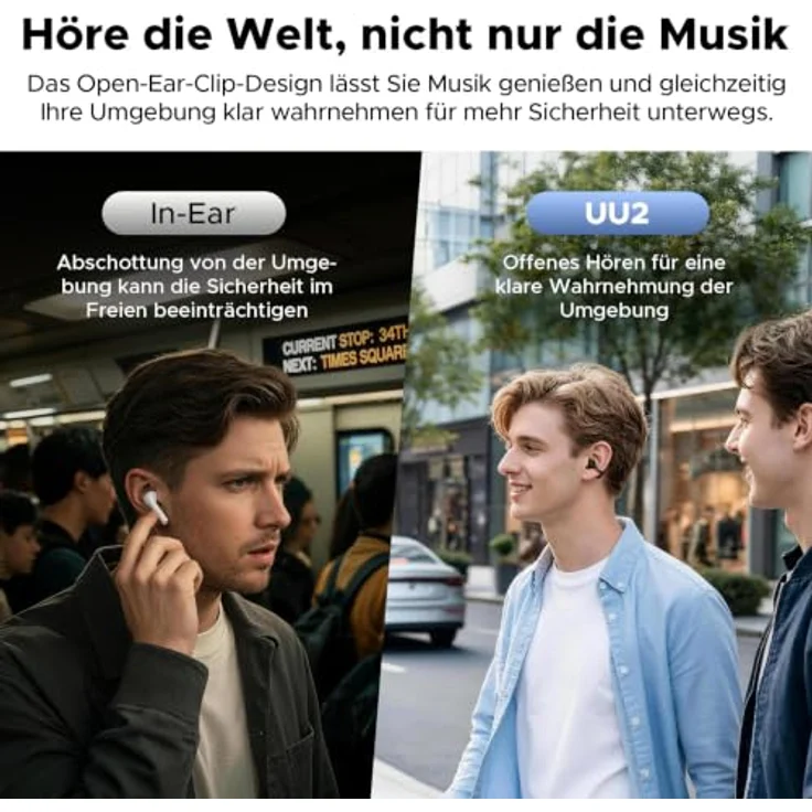 SoundPEATS UU2 Open-Ear Clip Bluetooth-Kopfhörer, Schwarz, 42 Std. Akkulaufzeit, LDAC Hi-Res Audio, IPX5 wasserfest, präzise Tastensteuerung – Bild 5