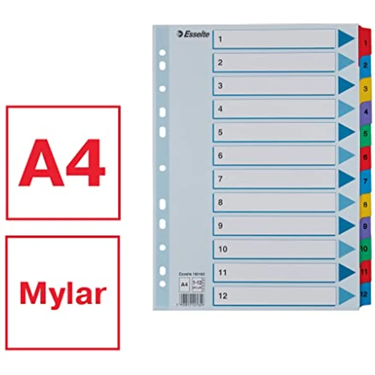 ESSELTE Aktenordner Esselte Ordnerregister Vollformat 1-12 weiß - Langlebiges Register in attraktiver Farbkombination – Bild 2