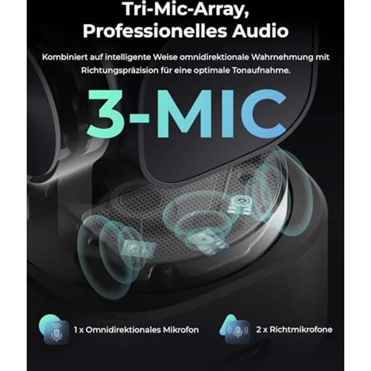 OBSBOT Tiny 3, KI-Webcam 4K mit AI Tracking, PTZ Kamera, 1/1,28" Sensor, Tri-Mic, Sprach- & Gestensteuerung, 120FPS, HDR für PC, Laptop & Streaming – Bild 4