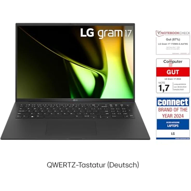 2024 LG gram 17 Zoll Notebook - 1350g Intel Core Ultra7 Laptop (16GB RAM, 512GB Dual SSD, 21,5h Akkulaufzeit, IPS Panel Anti-Glare Display, Win 11 Home) - Schwarz – Bild 2