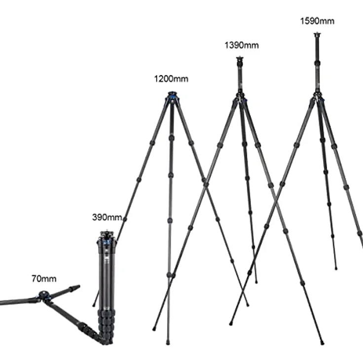 SIRUI AM-225+SL-100 Carbonfaser-Stativ mit ausziehbarer Mittelsäule, leichtes, tragbares Tischstativ für Kameras, Drehverschlüsse, Spikes, max. 120cm, eingefahren 390mm, 6kg Traglast – Bild 3