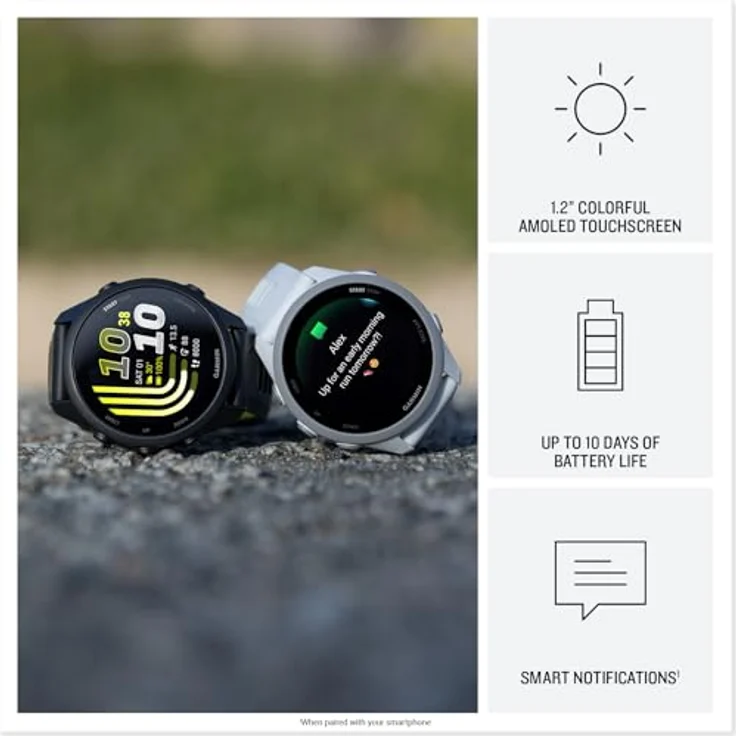 Garmin Forerunner® 170 Music, Smartwatch für GPS-Lauf mit AMOLED Touchscreen, erweiterte Trainingsmetrik, Recovery-Erkenntnisse und Musikspeicherung, Whitestone mit Whitestone/Cloud Blue Band – Bild 3