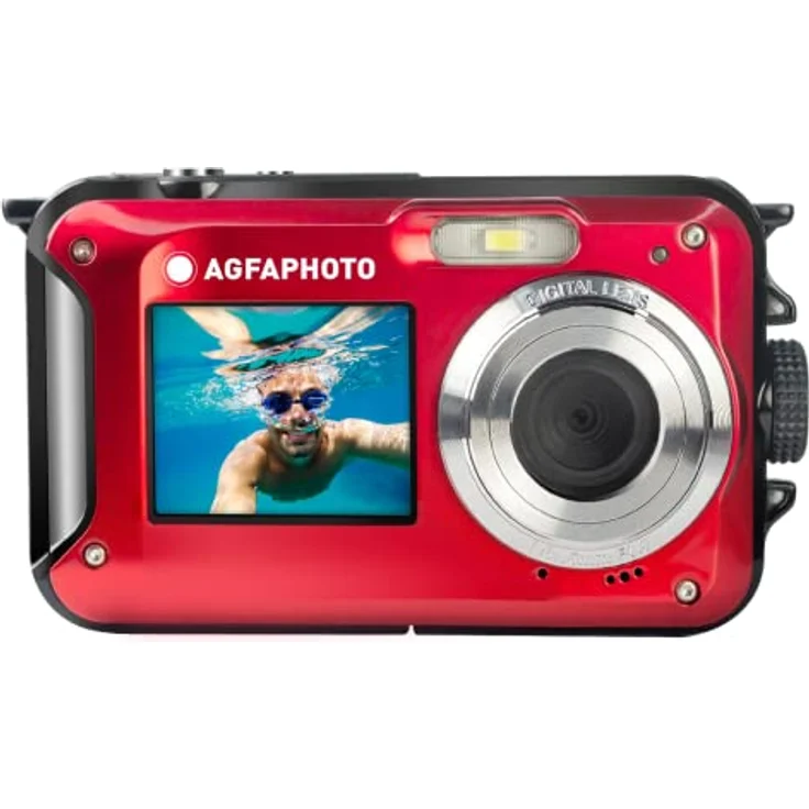 AgfaPhoto Photo Realishot WP8000 - wasserdichte Digitalkamera (24 MP, Full HD-Video, Dual-LCD-Bildschirm, 16-facher Digitalzoom, Digitaler Stabilisator, Lithium-Batterie) Rot – Bild 1