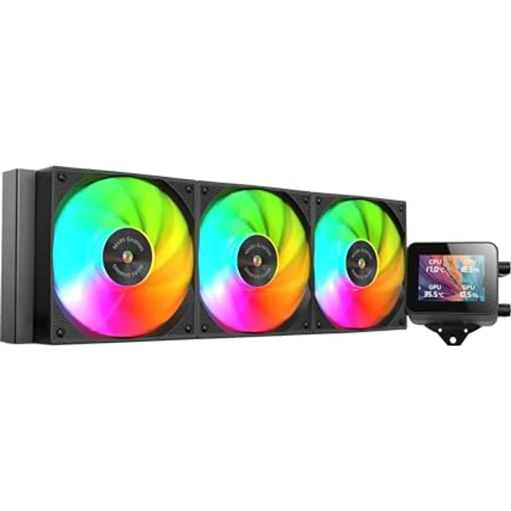 Mars Gaming ML-VISION360, AIO Flüssigkeitskühlung mit 600W TDP, 4:3 IPS LCD-Display, 360° Rotation und 3x ARGB-Lüftern, universeller Multisockel, Schwarz – Bild 1