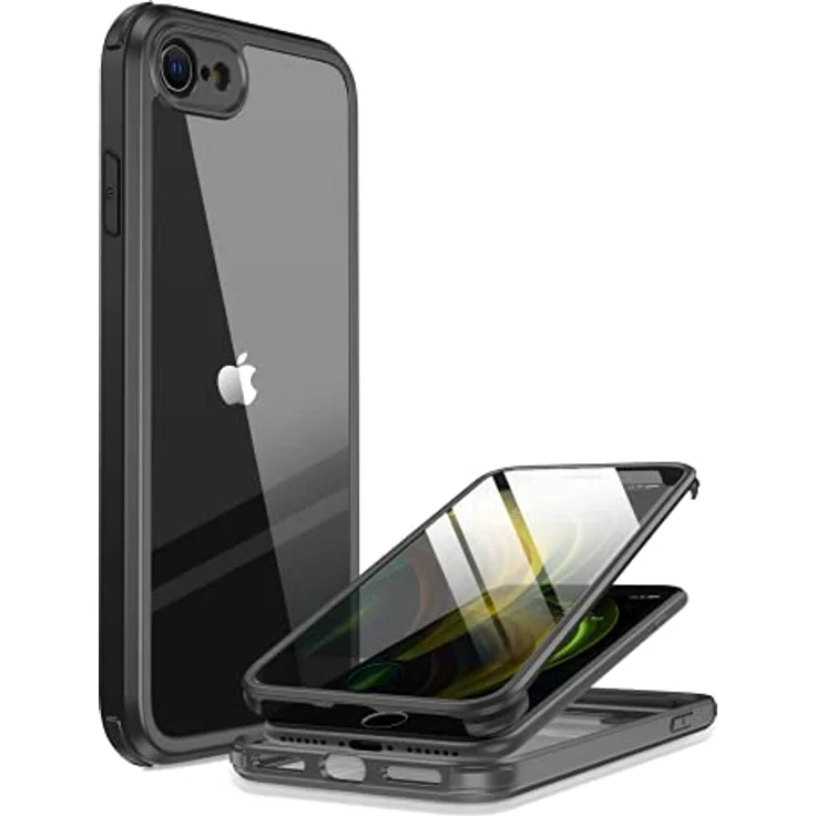 Miracase 360 Grad Hülle für iPhone SE 2022/SE 2020/iPhone 8, Ganzkörper Schutzhülle mit eingebauter Glas Displayschutzfolie, stoßfest, schwarz – Bild 1