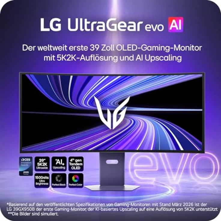 LG Ultragear™ 39GX950B-B, 39 Zoll 21:9 Curved 5K2K OLED Gaming Monitor, 165Hz/330Hz Dual Mode, AI Upscaling, DisplayHDR True Black 500, AMD FreeSync Premium Pro, USB-C (90W), Schwarz – Bild 2