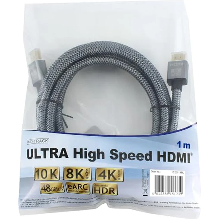 Maxtrack HDMI® 2.1 High Speed Kabel 8K@60Hz/ 4K@120Hz, 1 Meter, Gaming, TV, Blueray – Bild 2