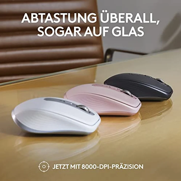 Logitech MX Anywhere 3S Compact Kabellose Maus, Fast Scrolling, 8K DPI Any-Surface Tracking, Quiet Clicks, Programmierbare Tasten, USB C, Bluetooth, Windows PC, Linux, Chrome, Mac - Graphit – Bild 3