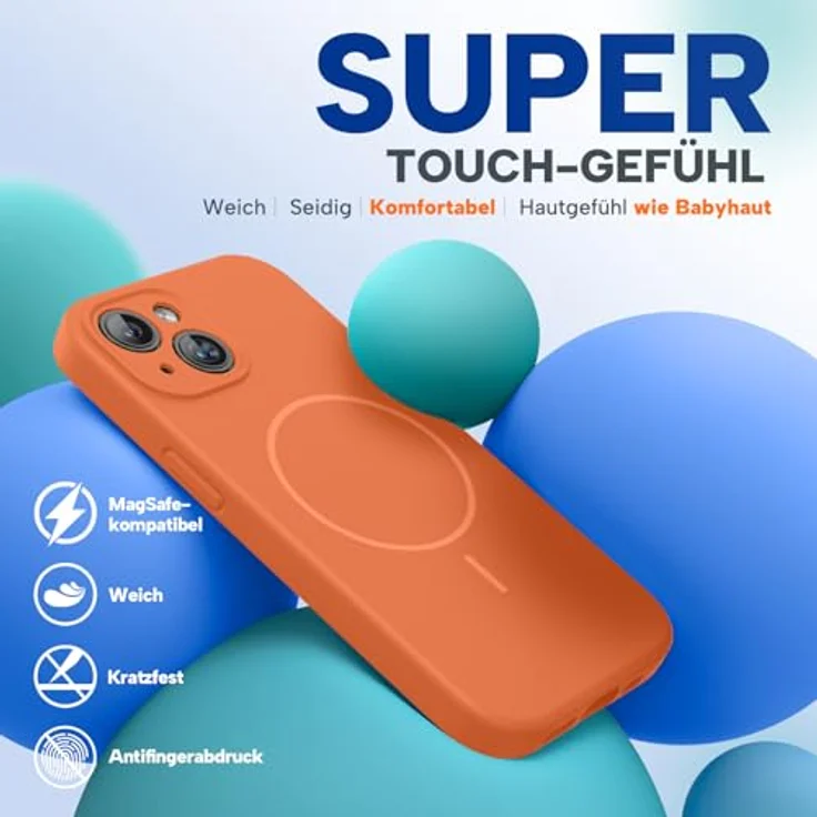 miracase Hülle für iPhone 14 mit MagSafe, stoßfeste Flüssigsilikon-Hülle mit weichem Mikrofaser-Innenfutter, Amber Orange – Bild 4