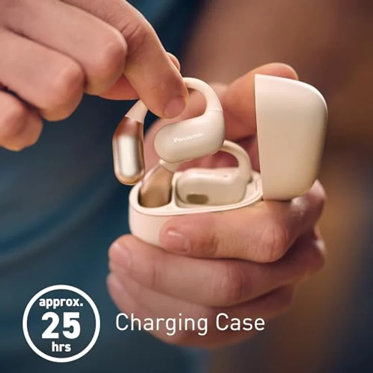 Panasonic RB-F10DE-C, True Wireless Bluetooth-Kopfhörer mit offenem Ohr, IPX4 wasserdicht, Multi-Punkt-Konnektivität, Umgebungsgeräuschunterdrückung, 25 Stunden Spielzeit, USB-C-Aufladung, Beige – Bild 2