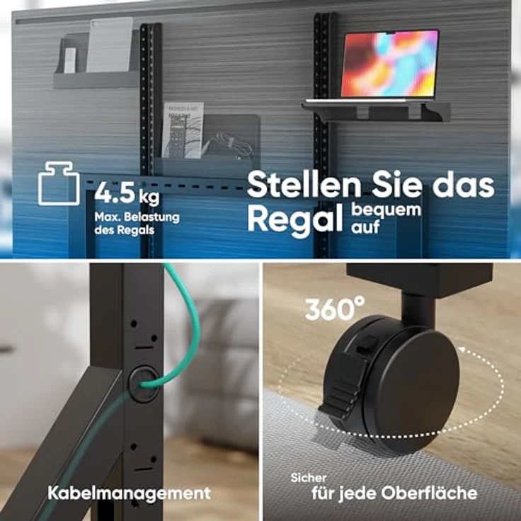 ONKRON TS2081-B, mobiler TV Ständer rollbar für 70-110 Zoll Fernseher, max. 125 kg, VESA 200x200-1000x800, mit Ablage, Schwarz – Bild 5