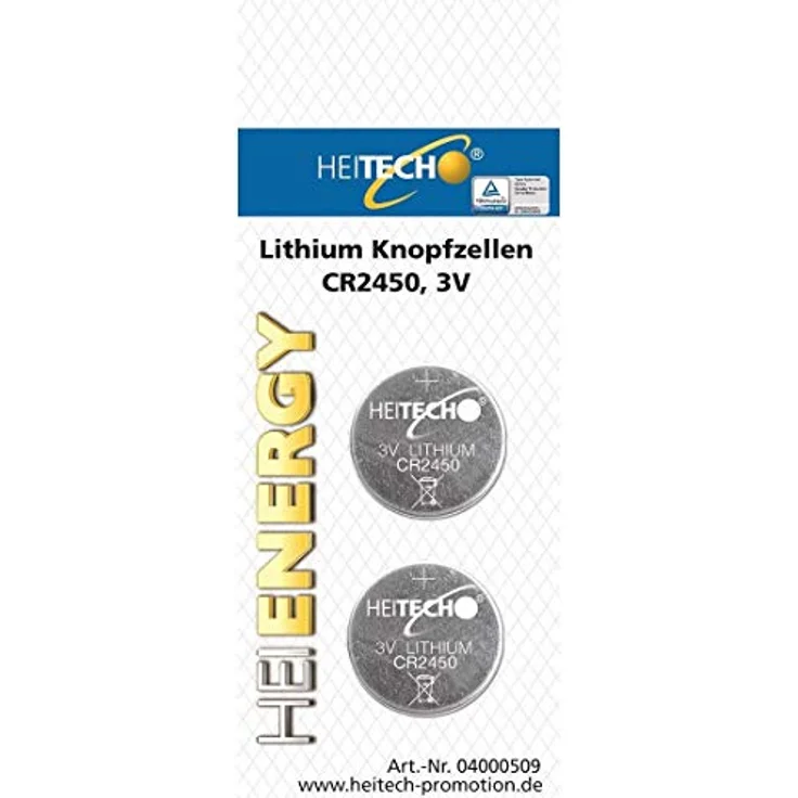 HEITECH 2er Pack CR2450 Lithium Knopfzellen Batterie - 3V Knopfbatterien auslaufsicher & mit Langer Haltbarkeit – Bild 2