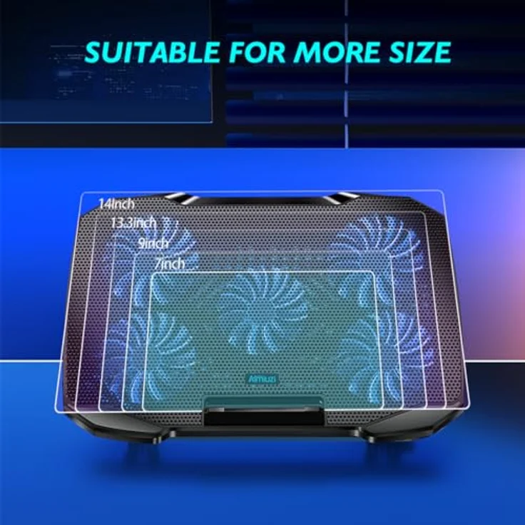 AIMIUZI Laptop Kühler 12-15,6 Zoll, cooling pad mit 5 leisen Lüftern, 5 Höhenverstellbar, 2 USB-Ports und Telefonhalter (Blau) – Bild 5