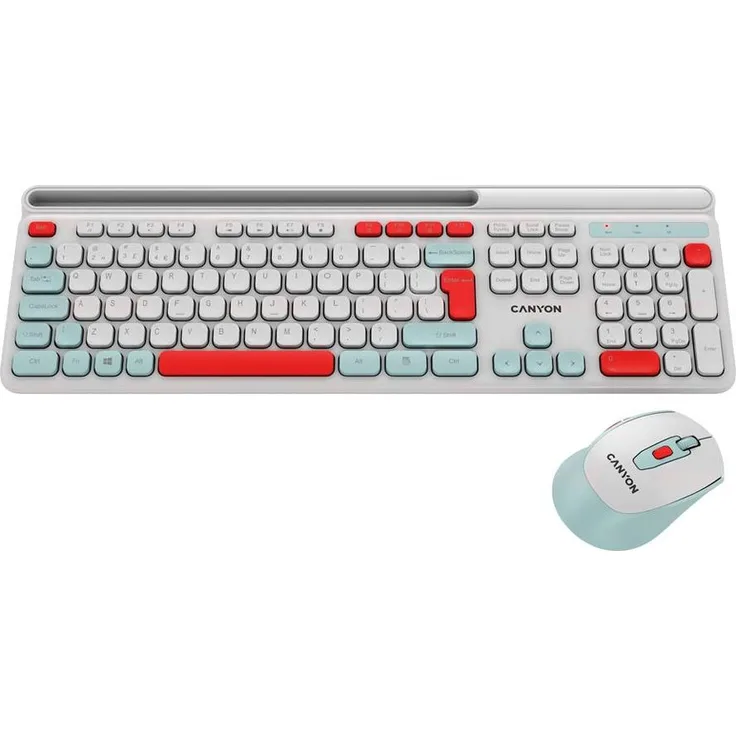 Canyon HSET-W5, Kabelloses Tastatur- und Maus-Set mit Gateron Optical Red Tasten, weiß
