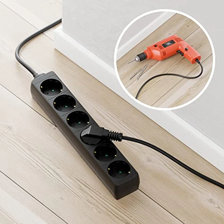deleyCON 6 Fach Steckdosenleiste mit Flachstecker 1,4m - Robustes Kunststoffgehäuse, erhöhter Berührungsschutz – Bild 3