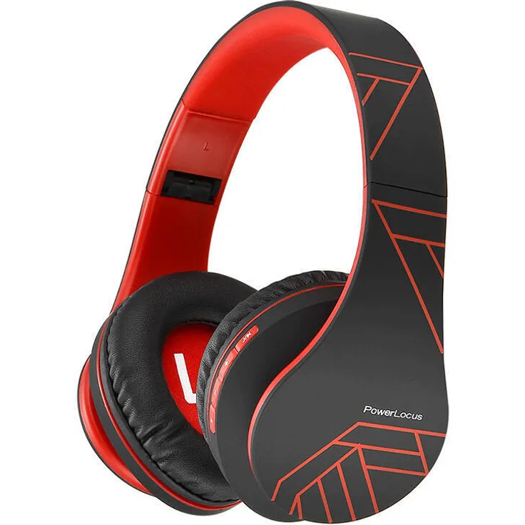 PowerLocus P2, Drahtlose Kopfhörer mit Bluetooth 5.3, 20 Stunden Akkulaufzeit, schwarz-rot