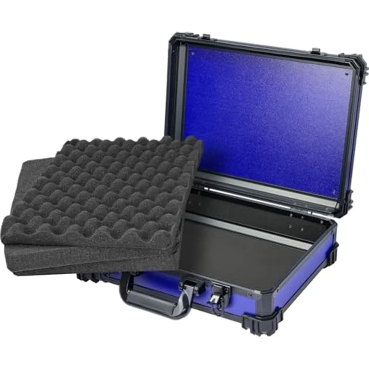 HMF 15502-05 Transportkoffer, Universalkoffer mit Rasterschaumstoff, 39 x 29 x 12 cm, blau, ergonomischer Tragegriff, verstärkter Aluminiumrahmen – Bild 3