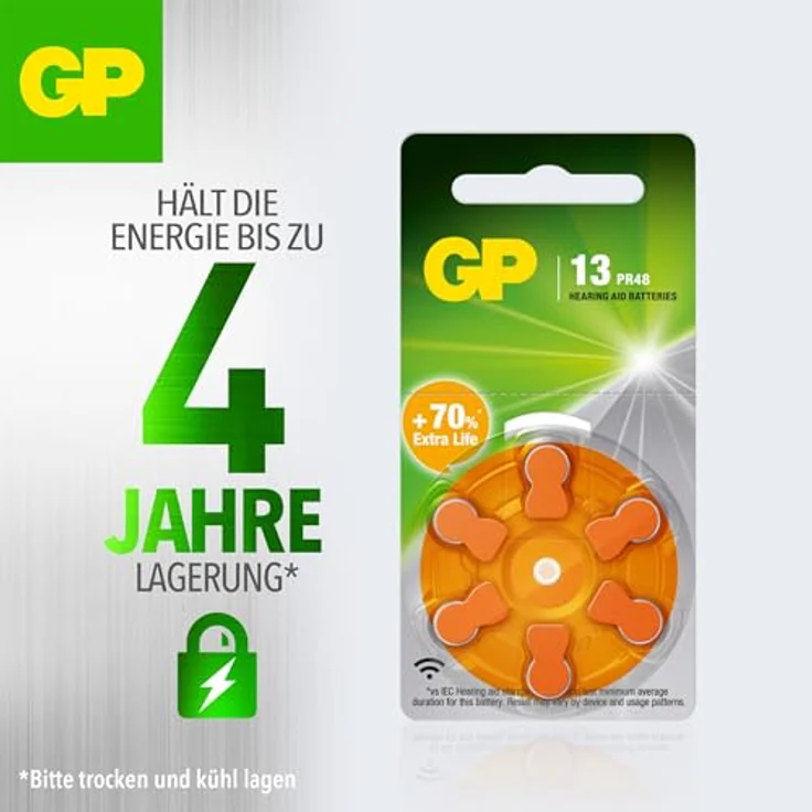 GP Batteries ZA13 Hörgeräte Knopfzellen, 6er Blister, Zink-Luft, 1,45 V, orange – Bild 3