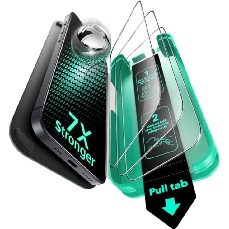 ESR Armorite Displayschutzfolie für iPhone 16 Plus/15 Plus, gehärtetes Glas, 3 Stück, blasen- und staubfrei, militärischer Schutz, inkl. Montagewerkzeug – Bild 1