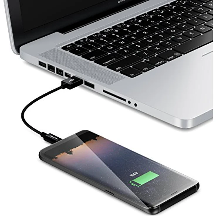deleyCON 15cm USB-C auf USB-A Kabel, Nylon Ladekabel für Schnellladung und Datentransfer, Schwarz – Bild 4