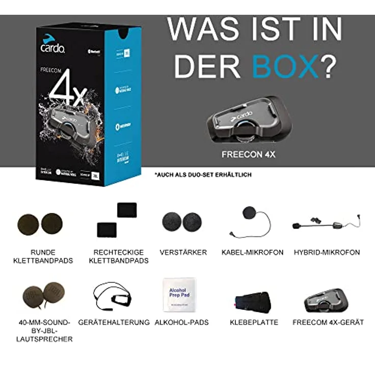 Cardo Freecom 4X Motorrad-Intercom, 4 Kanäle, 1200 m Reichweite, natürlicher Sprachbetrieb, Schwarz – Bild 2