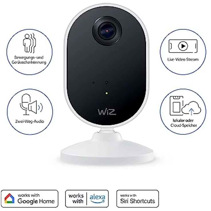 WiZ Sicherheitskamera Starter Set inkl. Tunable White & Color Lampen für den Innenbereich, Bewegungs- und Geräuscherkennung, Vollduplex-Audio, Nachtsicht, smarte Steuerung per App und über WLAN, weiß – Bild 2