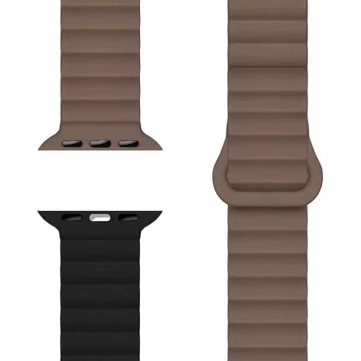 NALIA Core Magnet Armband für Apple Watch Ultra/SE/10/9/8/7/6/5/4/3/2/1, Atmungsaktives Silikon Loop mit Rillendesign, Farbe: Kakaotraum, 42/44/45/46/49mm – Bild 1