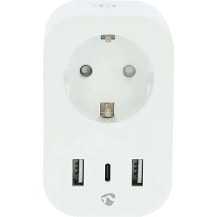 Nedis SmartLife Smart Stecker, Wi-Fi Leistungsmesser 3680 W Type F (CEE 7/7) mit 1x USB-C™ und 2x USB-A, Sprachsteuerung kompatibel mit Google Assistant und Amazon Alexa