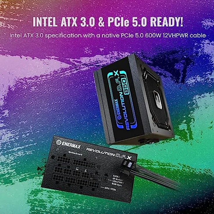 ENERMAX Revolution D.F. X ARGB ATX3.0 PCI-e 5.0 Kompakt Gaming&Streaming PC Netzteil 850W 80Plus Gold (Vollmodular, 2X 12VHPWR, Semi-Fanless), ERT850EWT, schwarz – Bild 5