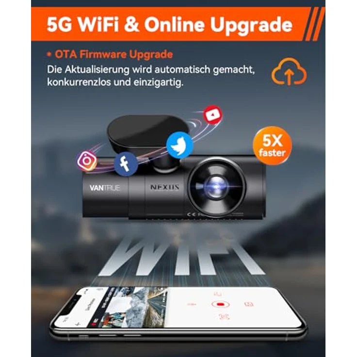 VANTRUE N4 Pro Dashcam Auto 4K HDR + 1080P HDR+ 1080P HDR, STARVIS 2 Dash Cam 5GHz WiFi, Sprachbefehl Auto Kamera 3 Lens Puffer Parküberwachung Sternenlicht Infrarot Nachtsicht, GPS, 2.45”Max 512GB – Bild 4