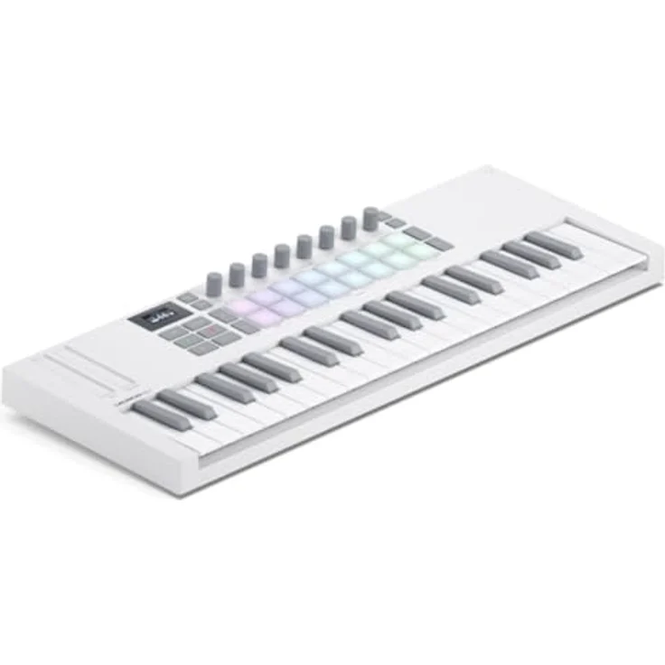 Novation Launchkey Mini 37 Weiß (MK4), Portables USB-MIDI-Controller-Keyboard mit 37 Minitasten, DAW-Integration, Akkord- und Skalenmodi, Drum-Pads und Arpeggiator, inkl. Musiksoftware-Bundle – Bild 1