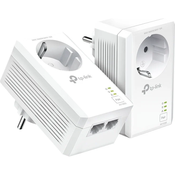 TP-Link TL-PA7XXX, Powerline-Adapter mit integrierter Steckdose, 300 Meter Reichweite, 128-bit AES Verschlüsselung