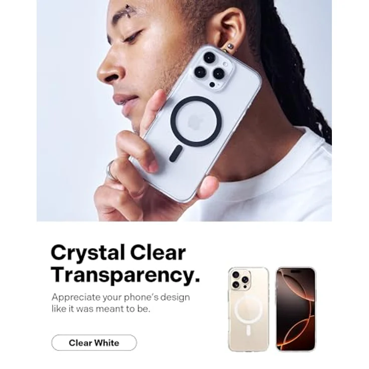Caseology Capella Mag für iPhone 16 Pro Hülle - Ultraklarer Fallschutz in Militärqualität, mit seitlichem Griffmuster - Clear White – Bild 3