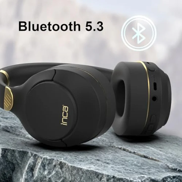 İnca IBK-503 Bluetooth Kopfhörer, kabellose Over-Ear-Headsets mit Mikrofon, 12 Stunden Wiedergabe, AUX & SD-Kartenslot, ergonomisches Design, Schwarz – Bild 3