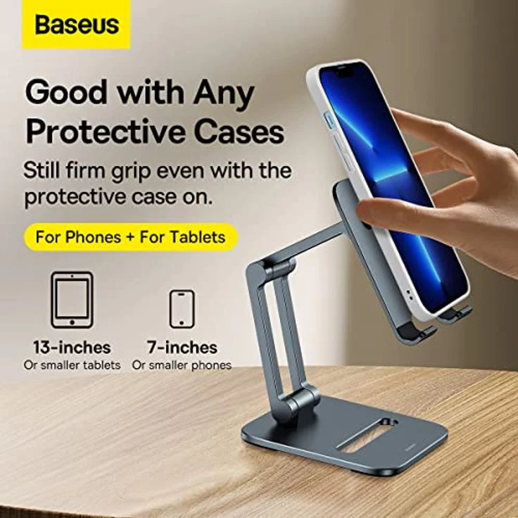 Baseus Biaxial Foldable Metal Stand, Smartphone Halterung für Telefone bis 7 Zoll, grau – Bild 7
