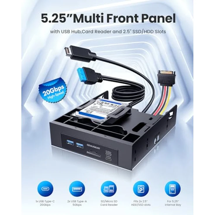 GRAUGEAR G-MP01CR-5 8-in-1 Frontpanel-Upgrade mit 2x USB-C, 2x USB-A, bis zu 10 Gbit/s, SD/microSD-Kartenleser für 3,5-Zoll-Schächte – Bild 2