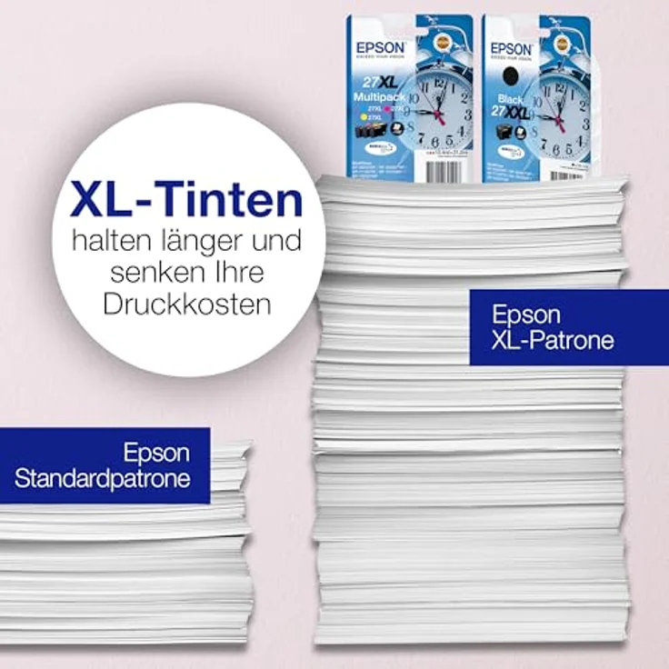 Epson Original 27XL Tinte Wecker (WF-3620DWF WF-3640DTWF WF-7110DTW WF-7210DTW WF-7610DWF WF-7620DTWF WF-7710DWF WF-7715DWF WF-7720DTWF, Amazon Dash Replenishment-fähig) Multipack 3-farbig – Bild 4