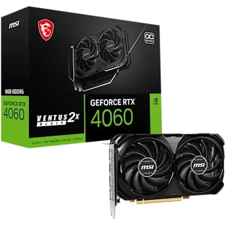 MSI GeForce RTX 4060 Ventus 2X Black 8G OC Grafikkarte -NVIDIA RTX 4060, 8 GB GDDR6 Speicher, 17 Gbps, PCIe 4.0, DLSS3