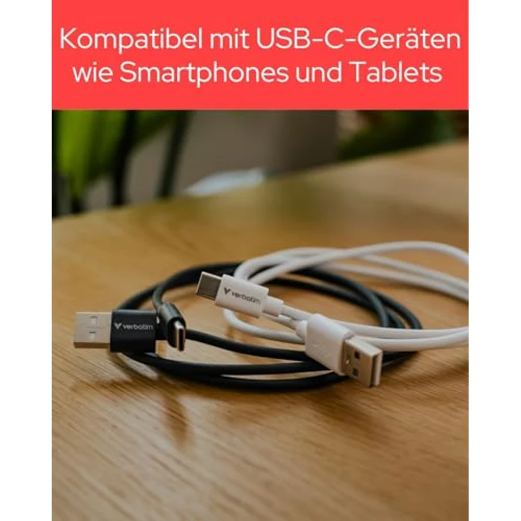 Verbatim 32393 Essentials USB-Kabel-Set, 2er Pack, 1 m, USB A auf USB C, 480 Mbit/s, Schwarz, Weiß – Bild 4