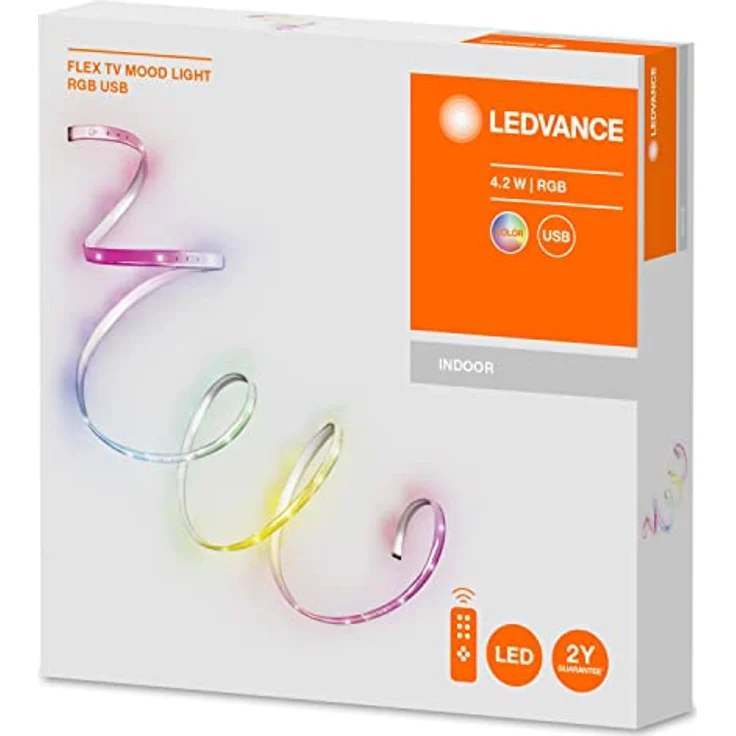 LEDVANCE TV LED Strips 1m mit USB Anschluss, RGB inklusive Fernbedienung, Hintergrundbeleuchtung Fernseher, Beleuchtung für Bilder, Lichtband selbstklebend, TV Surround FLEX St Rgbw-farben Änderbar – Bild 2