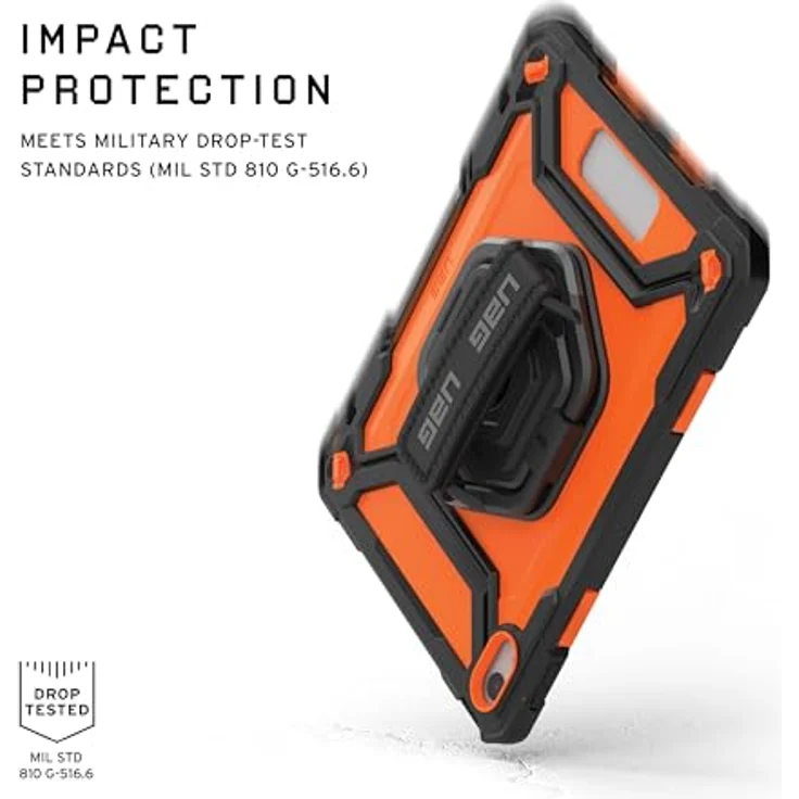 URBAN ARMOR GEAR Plasma HK Case Apple iPad 10.9 Hülle (10. Generation 2022) Schwarz/Orange - 360 Grad drehbare Handschlaufe, Displayschutzfolie, Apple Pencil/Logitech Crayon Halter – Bild 5