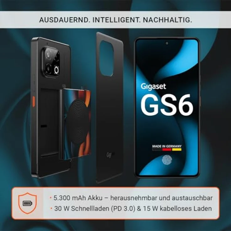 Gigaset GS6 Smartphone – 128GB + 8GB RAM, 6,67" FHD+ OLED-Display mit 120Hz, 64+8+2MP Triple-Kamera, 5.300mAh Akku, Android 15, Made in Germany, schwarz – Bild 4