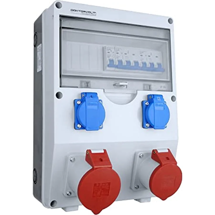 Doktorvolt Baustromverteiler ECO-S 32A 16A 2x230V Schuko System Bals-Steckdosen Steckdosenverteiler 6-fach (1x LSS C32 3P 6kA, 1x LSS C16 3P 6kA, 1 x LSS C16 1P 6kA) – Bild 2