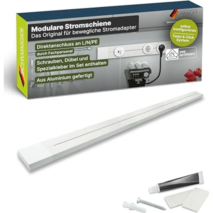 Schwaiger MSLW1000 Stromschiene, modulare Steckdosenleiste, 100 cm, Weiß, VDE-zertifiziert – Bild 2