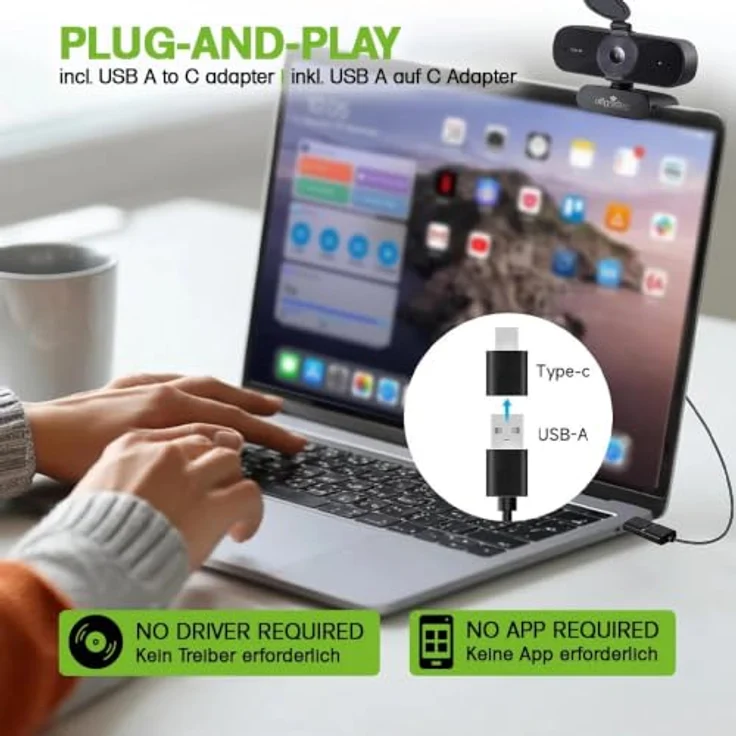Offgridtec UHD Webcam 4K, Webcam mit Mikrofon, Autofokus & Privacy-Shutter, USB-A/USB-C für PC & Laptop – Bild 4