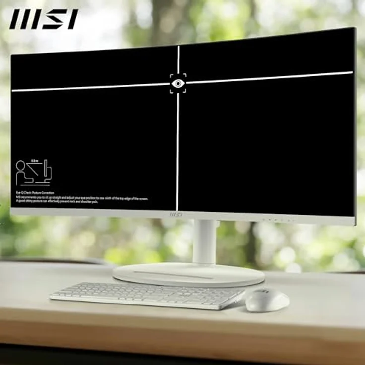 MSI Modern MD342CQPW PC-Monitor 34 Zoll UWQHD Curved 1500R – VA Panel 3440 x 1440, KVM, Pip/PBP, Breites Farbspektrum, Augenkomfort, integrierte Lautsprecher, 3-Achsen verstellbar, HDMI 2.0b, DP 1.4, Weiß – Bild 4